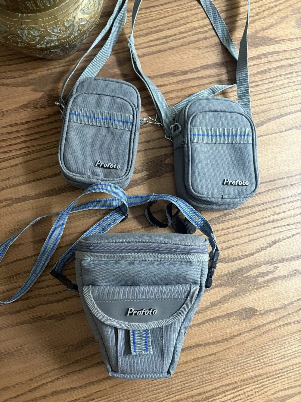 Vintage Profoto Gray Blue Camera Bags Shoulder Strap Zipper Pockets Set Of 3